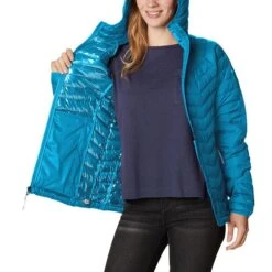 Columbia Women's Powder Lite™ Hooded Jacket Blue Chill -Araeom Shop 1699071 422 a3 presethigh res jpeg 300 dpi