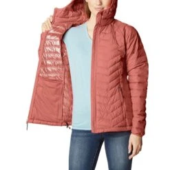 Columbia Women's Powder Lite™ Hooded Jacket Dark Coral -Araeom Shop 1699071 639 a3 presethigh res jpeg 300 dpi