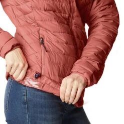 Columbia Women's Powder Lite™ Hooded Jacket Dark Coral -Araeom Shop 1699071 639 a5 presethigh res jpeg 300 dpi