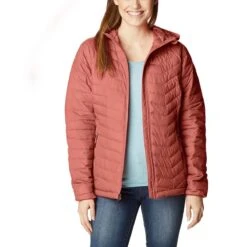 Columbia Women's Powder Lite™ Hooded Jacket Dark Coral -Araeom Shop 1699071 639 a6 presethigh res jpeg 300 dpi