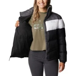 Columbia Women's Puffect™ Colourblock Jacket Black / White / City Grey -Araeom Shop 1955101 010 a3 presethigh res jpeg 300 dpi
