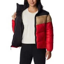 Columbia Women's Puffect™ Colourblock Jacket Red Lily / Beach -Araeom Shop 1955101 658 a3 presethigh res jpeg 300 dpi