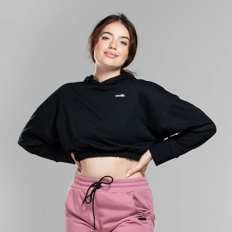 Women's Avelina Cropped Hooded Top Black 1 Women's Avelina Cropped Hooded Top Black