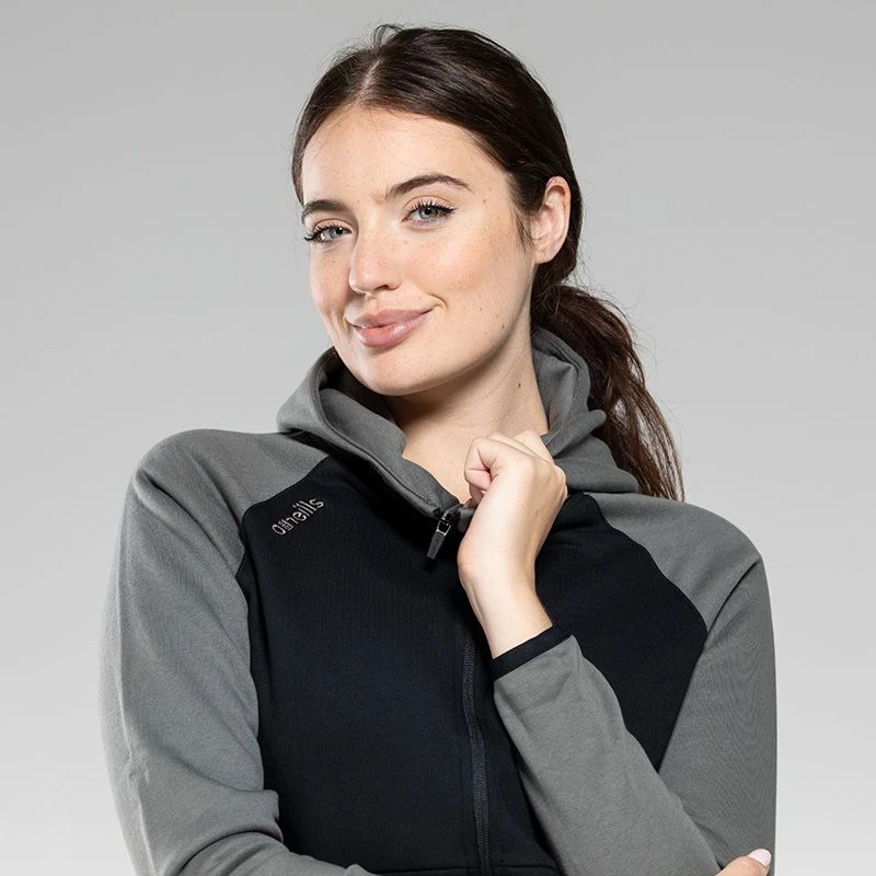 Women's Henry Fleece Full Zip Hoodie Black / Dark Grey 2 Women's Henry Fleece Full Zip Hoodie Black / Dark Grey - Image 2
