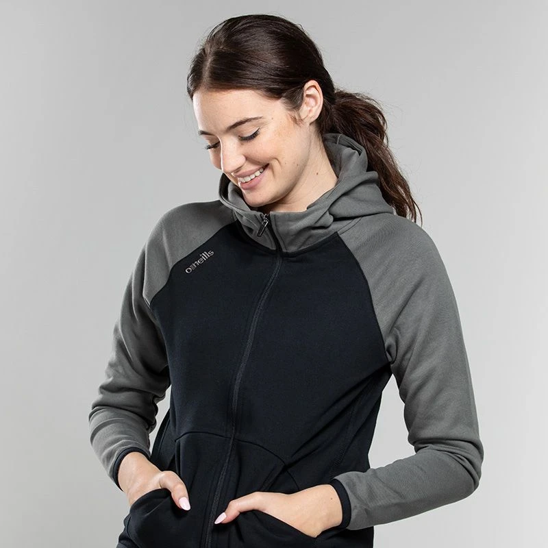 Women's Henry Fleece Full Zip Hoodie Black / Dark Grey 1 Women's Henry Fleece Full Zip Hoodie Black / Dark Grey