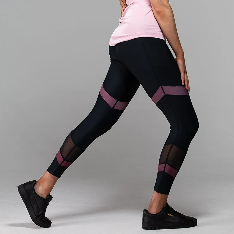 Women's Savannah 7/8 Length Tights Black / Burgundy 2 Women's Savannah 7/8 Length Tights Black / Burgundy - Image 2