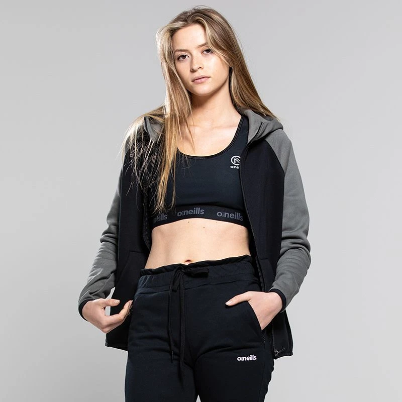 Women's Henry Fleece Full Zip Hoodie Black / Dark Grey 3 Women's Henry Fleece Full Zip Hoodie Black / Dark Grey - Image 3