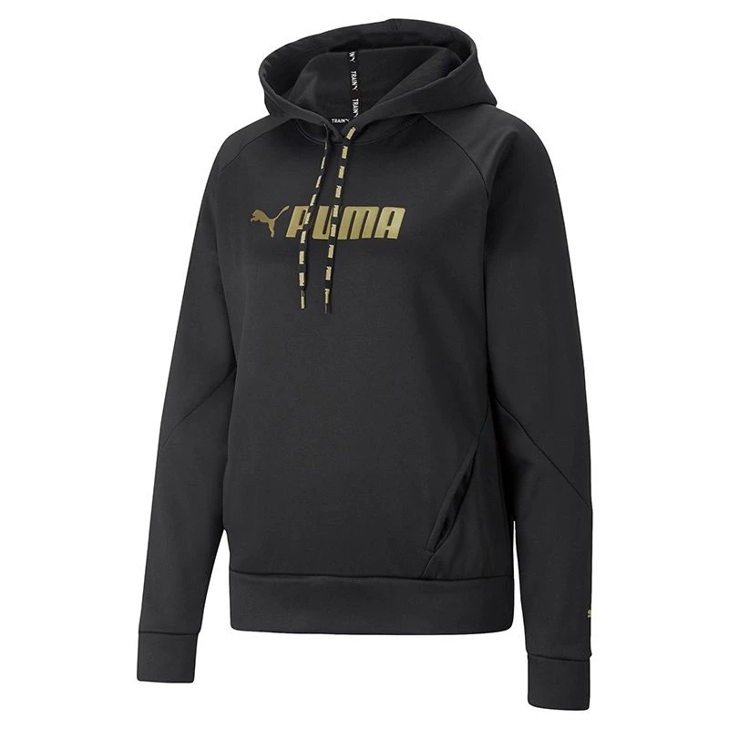Puma Women's Power Fleece Training Hoodie Black / Metallic Gold 1 Puma Women's Power Fleece Training Hoodie Black / Metallic Gold