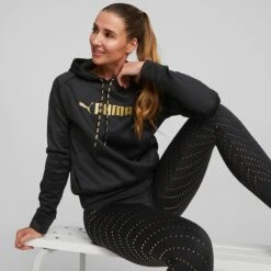 Puma Women's Power Fleece Training Hoodie Black / Metallic Gold 9 Puma Women's Power Fleece Training Hoodie Black / Metallic Gold -Araeom Shop 522184 51 mod01