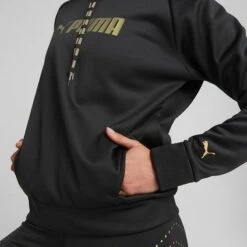 Puma Women's Power Fleece Training Hoodie Black / Metallic Gold 11 Puma Women's Power Fleece Training Hoodie Black / Metallic Gold -Araeom Shop 522184 51 mod03
