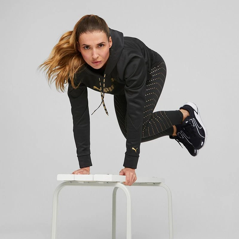 Puma Women's Power Fleece Training Hoodie Black / Metallic Gold 6 Puma Women's Power Fleece Training Hoodie Black / Metallic Gold - Image 6