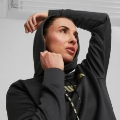 Puma Women's Power Fleece Training Hoodie Black / Metallic Gold 13 Puma Women's Power Fleece Training Hoodie Black / Metallic Gold -Araeom Shop 522184 51 mod05