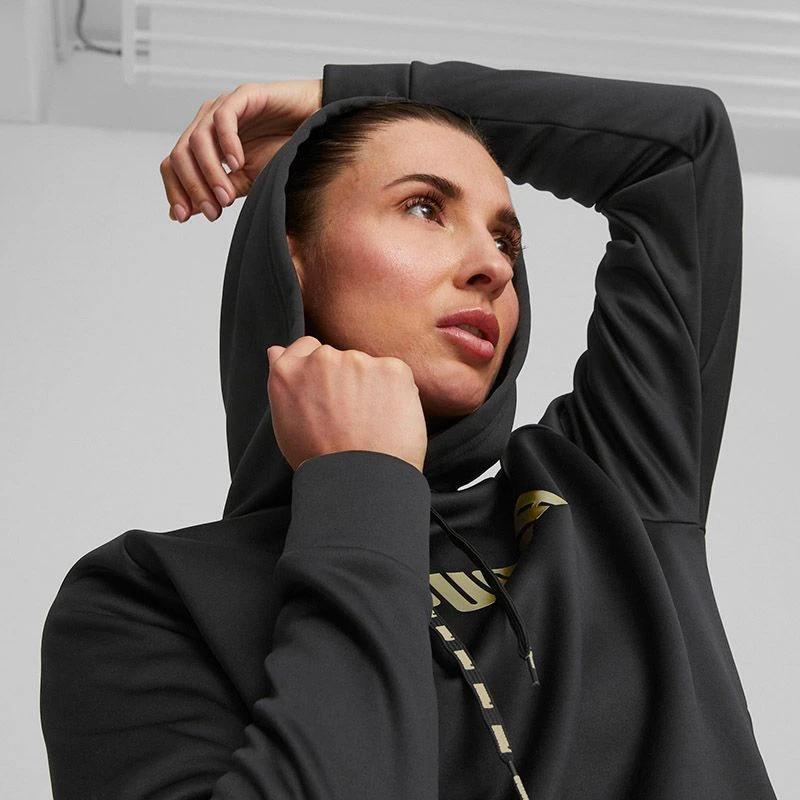 Puma Women's Power Fleece Training Hoodie Black / Metallic Gold 7 Puma Women's Power Fleece Training Hoodie Black / Metallic Gold - Image 7