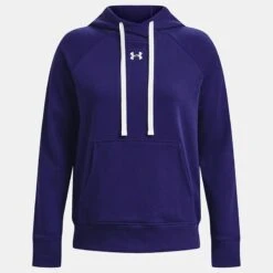 Under Armour Women's UA Rival Fleece HB Hoodie Sonar Blue / White -Araeom Shop ps1356317 468 hf