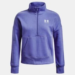 Under Armour Women's UA Rival Fleece Half Zip Baja Blue / White -Araeom Shop ps1373030 495 hf