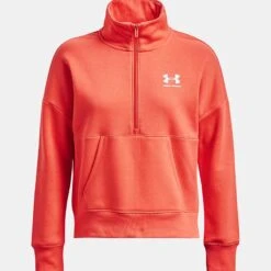 Under Armour Women's UA Rival Fleece Half Zip After Burn / White -Araeom Shop ps1373030 877 hf