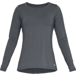 Under Armour Women's HeatGear® Armour Long Sleeve Top Pitch Grey Light Heather / Metallic Silver -Araeom Shop s7.ps1328966 012 hf