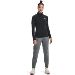 Under Armour Women's UA Tech™ Half Zip Top Black / Black / Metallic Silver -Araeom Shop s7.v5 1320126 001 fsf 1