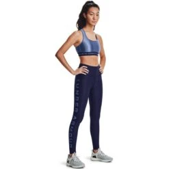 Under Armour Women's HeatGear® Armour No-Slip Waistband Branded Leggings Midnight Navy / Mineral Blue -Araeom Shop s7.v5 1361046 410 fsf