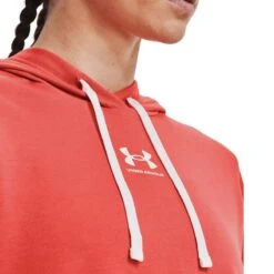 Under Armour Women's Rival Terry Hoodie Vermillion / White -Araeom Shop s7.v5 1369855 872 collar