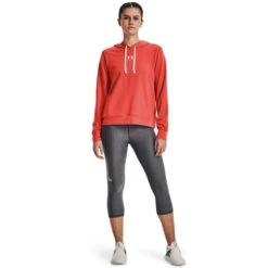 Under Armour Women's Rival Terry Hoodie Vermillion / White -Araeom Shop s7.v5 1369855 872 fsf