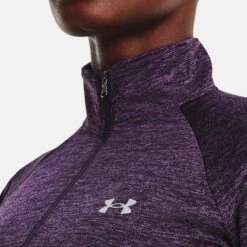 Under Armour Women's UA Tech™ Twist ½ Zip Tux Purple / Retro Purple / Metallic Silver -Araeom Shop v5 1320128 541 collar