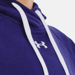 Under Armour Women's UA Rival Fleece HB Hoodie Sonar Blue / White -Araeom Shop v5 1356317 468 collar