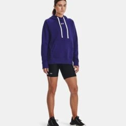 Under Armour Women's UA Rival Fleece HB Hoodie Sonar Blue / White -Araeom Shop v5 1356317 468 fsf