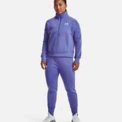 Under Armour Women's UA Rival Fleece Half Zip Baja Blue / White -Araeom Shop v5 1373030 495 fsf