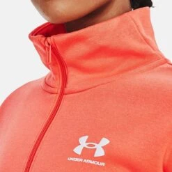 Under Armour Women's UA Rival Fleece Half Zip After Burn / White -Araeom Shop v5 1373030 877 collar